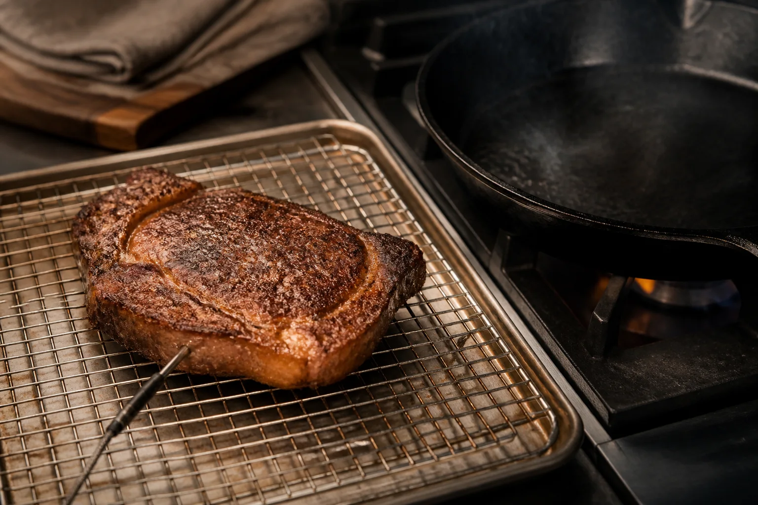 Original editorial food photograph illustrating Reverse-Sear Ribeye